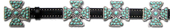 Black Leather Belt w/ Turquoise Stone Maltese Cross Conchos
