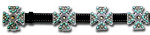 Brown Leather Belt w/ Turquoise Stone & Smoke Crystal Maltese Cross Conchos