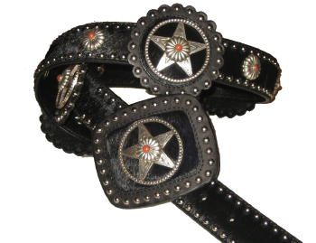 Black Cowhide with Matching Star Roset with Coral accents by SSM Belts.