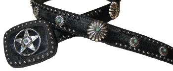 Black Cowhide with Turquoise accented conchos by SSM™ Belts.