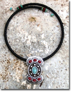 Turquoise & Coral Stone Butterfly Concho Necklace