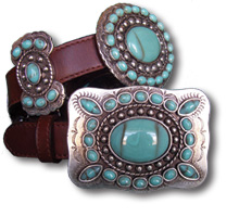 Oil Tanned Leather Belt w/Turquoise Conchos & Butterflies