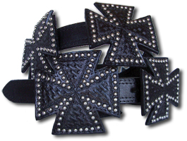 Black Leather Belt w/ Black Tooled Leather Maltese Crosses