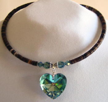 Swavorski Green Crystal Heart Necklace by SSM Belts.